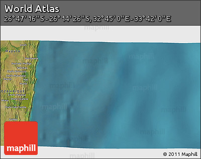 Satellite 3D Map of the Area around 26° 30' 51" S, 33° 13' 30" E