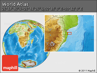 Physical Location Map of the Area around 26° 30' 51" S, 33° 13' 30" E