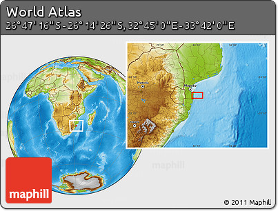 Physical Location Map of the Area around 26° 30' 51" S, 33° 13' 30" E