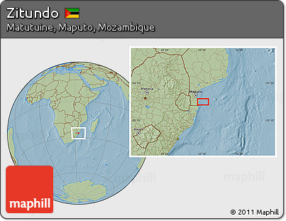 Savanna Style Location Map of Zitundo, hill shading