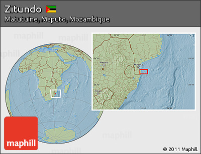 Savanna Style Location Map of Zitundo, hill shading