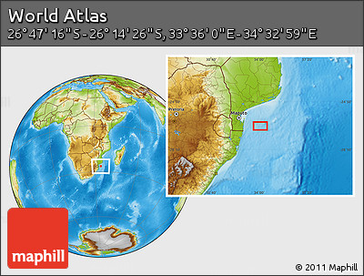Physical Location Map of the Area around 26° 30' 51" S, 34° 4' 30" E