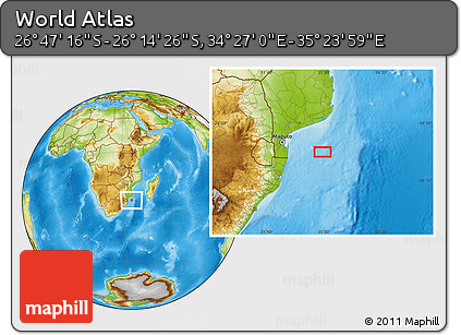 Physical Location Map of the Area around 26° 30' 51" S, 34° 55' 29" E