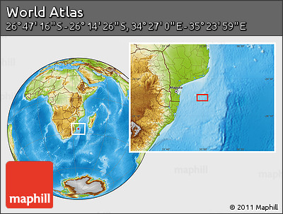 Physical Location Map of the Area around 26° 30' 51" S, 34° 55' 29" E