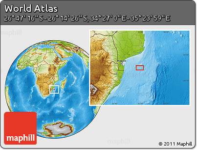 Physical Location Map of the Area around 26° 30' 51" S, 34° 55' 29" E