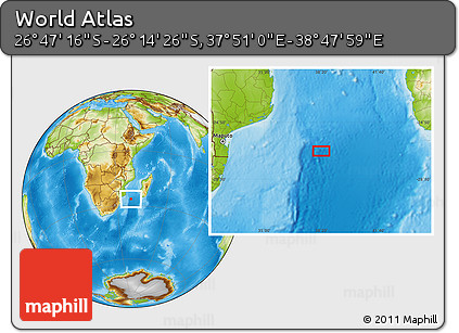 Physical Location Map of the Area around 26° 30' 51" S, 38° 19' 30" E