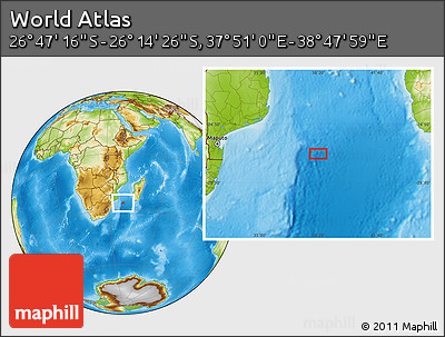 Physical Location Map of the Area around 26° 30' 51" S, 38° 19' 30" E