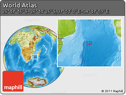 Physical Location Map of the Area around 26° 30' 51" S, 38° 19' 30" E
