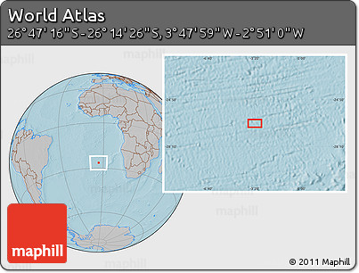 Gray Location Map of the Area around 26° 30' 51" S, 3° 19' 30" W, hill shading
