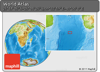 Physical Location Map of the Area around 26° 30' 51" S, 40° 1' 29" E