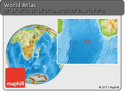Physical Location Map of the Area around 26° 30' 51" S, 40° 52' 30" E