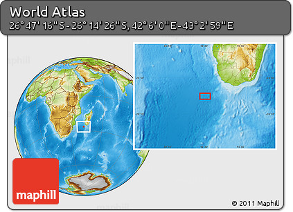 Physical Location Map of the Area around 26° 30' 51" S, 42° 34' 30" E