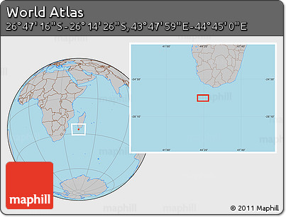 Gray Location Map of the Area around 26° 30' 51" S, 44° 16' 29" E