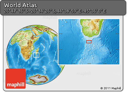 Physical Location Map of the Area around 26° 30' 51" S, 45° 7' 30" E