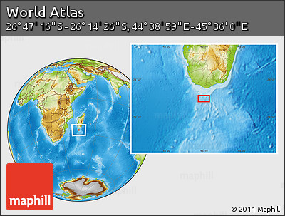 Physical Location Map of the Area around 26° 30' 51" S, 45° 7' 30" E