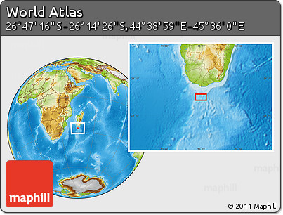 Physical Location Map of the Area around 26° 30' 51" S, 45° 7' 30" E