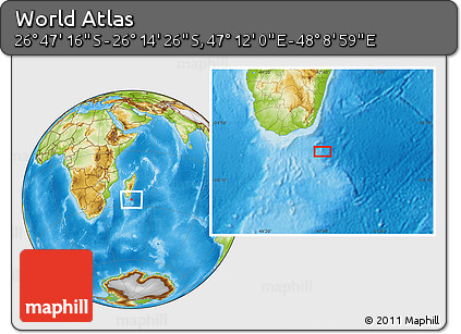 Physical Location Map of the Area around 26° 30' 51" S, 47° 40' 29" E