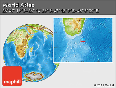 Physical Location Map of the Area around 26° 30' 51" S, 47° 40' 29" E