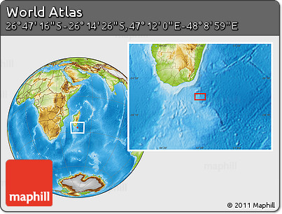 Physical Location Map of the Area around 26° 30' 51" S, 47° 40' 29" E