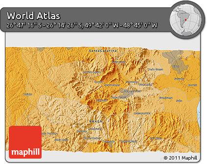 Political 3D Map of the Area around 26° 30' 51" S, 49° 13' 30" W