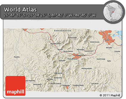 Shaded Relief 3D Map of the Area around 26° 30' 51" S, 49° 13' 30" W