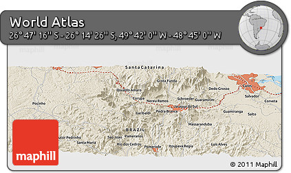 Shaded Relief Panoramic Map of the Area around 26° 30' 51" S, 49° 13' 30" W