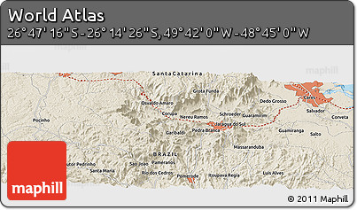 Shaded Relief Panoramic Map of the Area around 26° 30' 51" S, 49° 13' 30" W