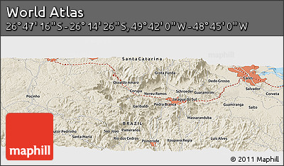 Shaded Relief Panoramic Map of the Area around 26° 30' 51" S, 49° 13' 30" W