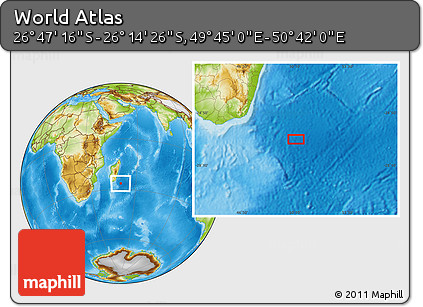 Physical Location Map of the Area around 26° 30' 51" S, 50° 13' 30" E