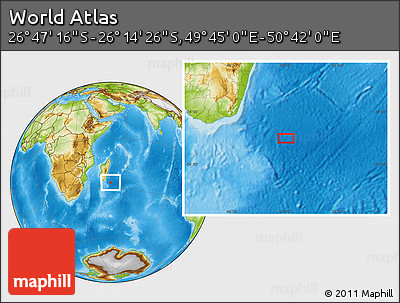 Physical Location Map of the Area around 26° 30' 51" S, 50° 13' 30" E