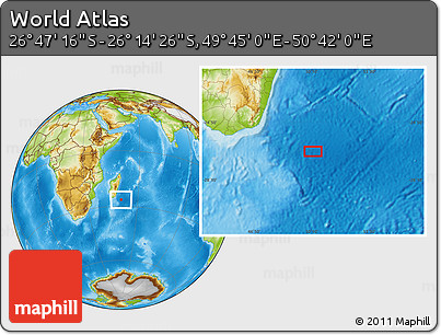 Physical Location Map of the Area around 26° 30' 51" S, 50° 13' 30" E