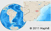 Shaded Relief Location Map of the area around 26° 30' 51" S, 50° 4' 30" W