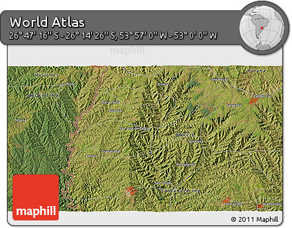 Satellite 3D Map of the Area around 26° 30' 51" S, 53° 28' 30" W