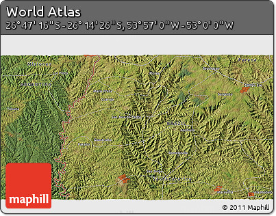 Satellite 3D Map of the Area around 26° 30' 51" S, 53° 28' 30" W
