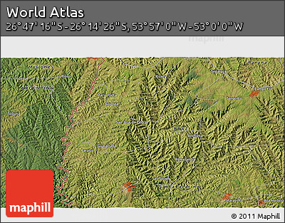 Satellite 3D Map of the Area around 26° 30' 51" S, 53° 28' 30" W