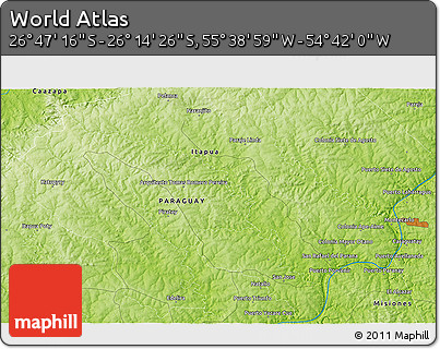 Physical 3D Map of the Area around 26° 30' 51" S, 55° 10' 29" W