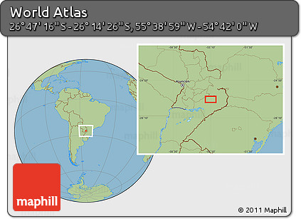 Savanna Style Location Map of the Area around 26° 30' 51" S, 55° 10' 29" W