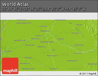 Physical 3D Map of the Area around 26° 30' 51" S, 57° 43' 30" W