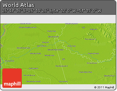 Physical 3D Map of the Area around 26° 30' 51" S, 57° 43' 30" W