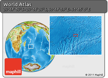 Physical Location Map of the Area around 26° 30' 51" S, 61° 16' 29" E
