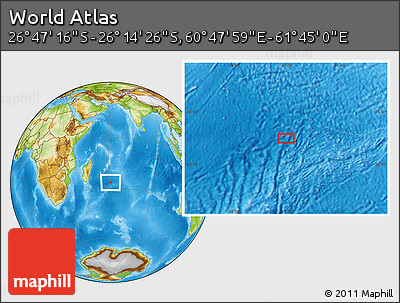 Physical Location Map of the Area around 26° 30' 51" S, 61° 16' 29" E