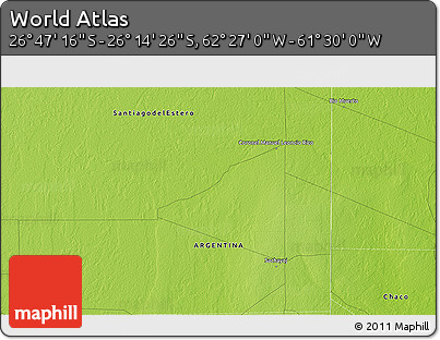 Physical 3D Map of the Area around 26° 30' 51" S, 61° 58' 30" W