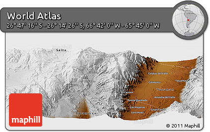 Physical Panoramic Map of the Area around 26° 30' 51" S, 66° 13' 29" W