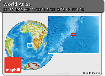 Physical Location Map of the Area around 26° 30' 51" S, 6° 1' 30" E