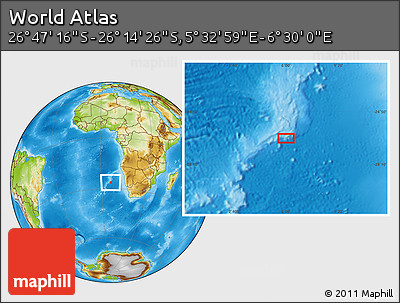Physical Location Map of the Area around 26° 30' 51" S, 6° 1' 30" E