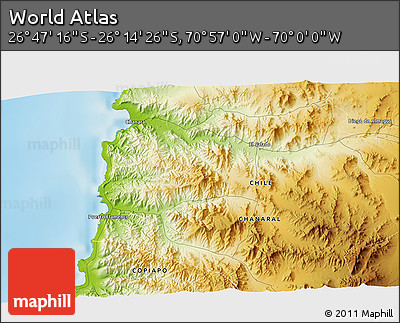 Physical 3D Map of the Area around 26° 30' 51" S, 70° 28' 29" W