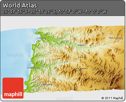 Physical 3D Map of the Area around 26° 30' 51" S, 70° 28' 29" W