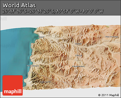 Satellite 3D Map of the Area around 26° 30' 51" S, 70° 28' 29" W