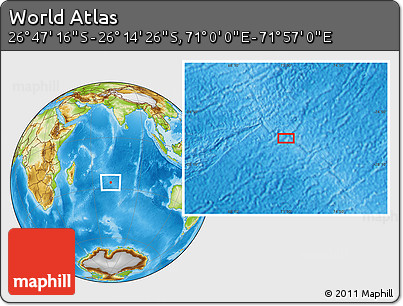 Physical Location Map of the Area around 26° 30' 51" S, 71° 28' 29" E
