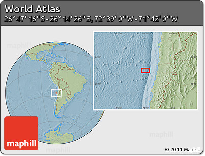 Savanna Style Location Map of the Area around 26° 30' 51" S, 72° 10' 30" W, hill shading